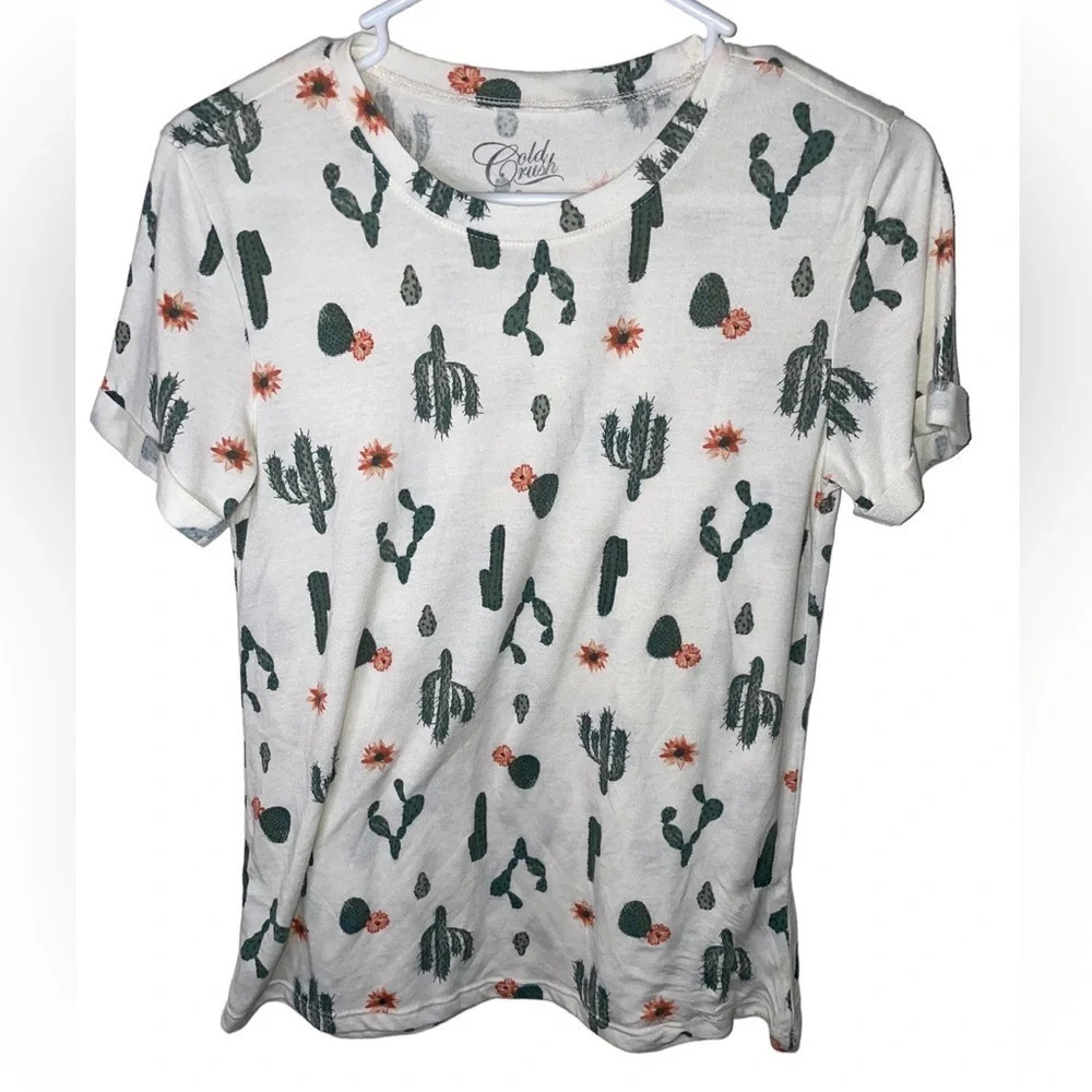 Cold Crush White, Cactus themed T-shirt, With rolled sleeves, Size S women’s. - Picture 6 of 6